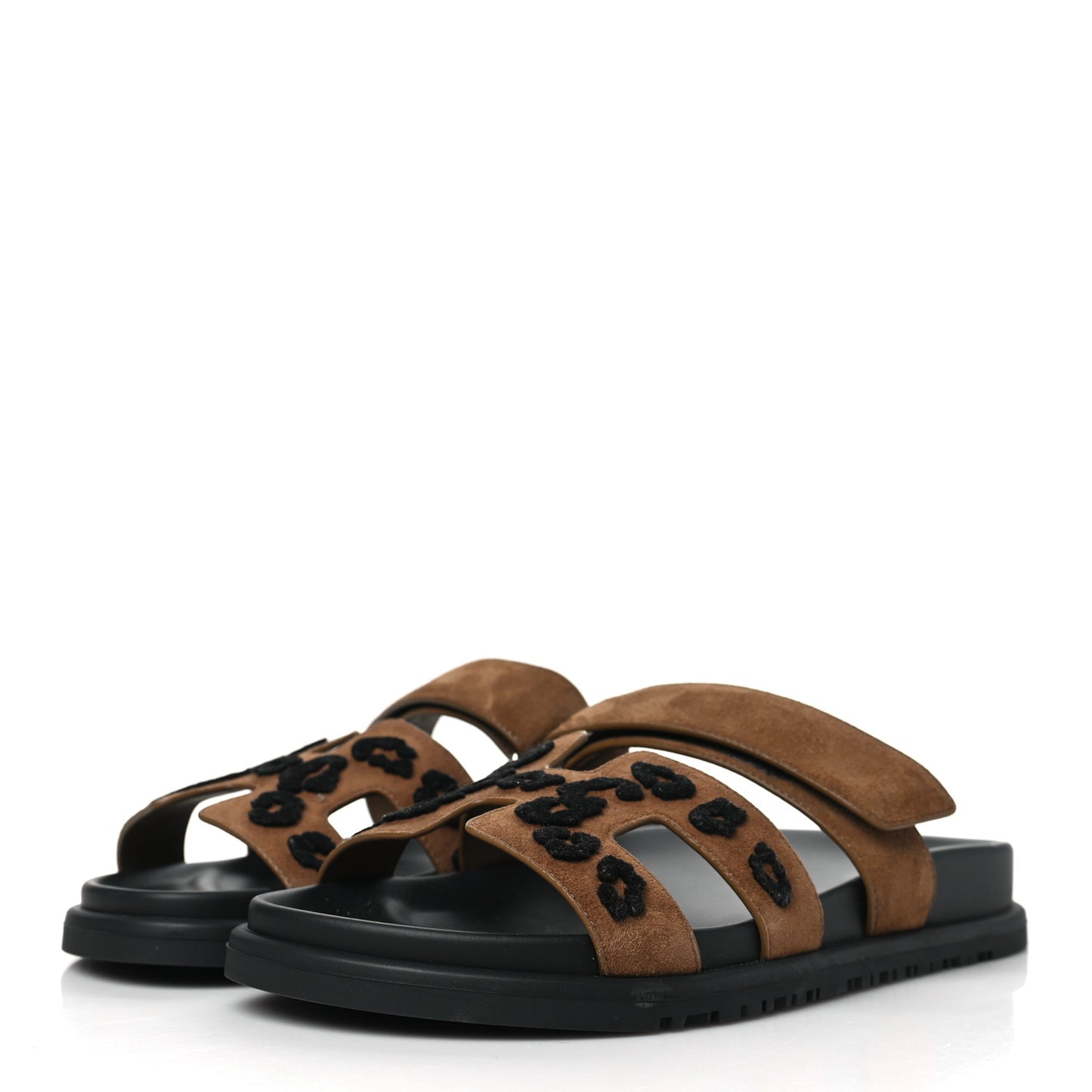 Suede Goatskin Tufted Leopard Womens Chypre Sandals 38.5 Brun Fume Black