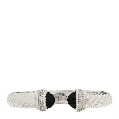 David Yurman Sterling Silver Diamond Black Onyx 10mm Waverly Bracelet 1 of 3
