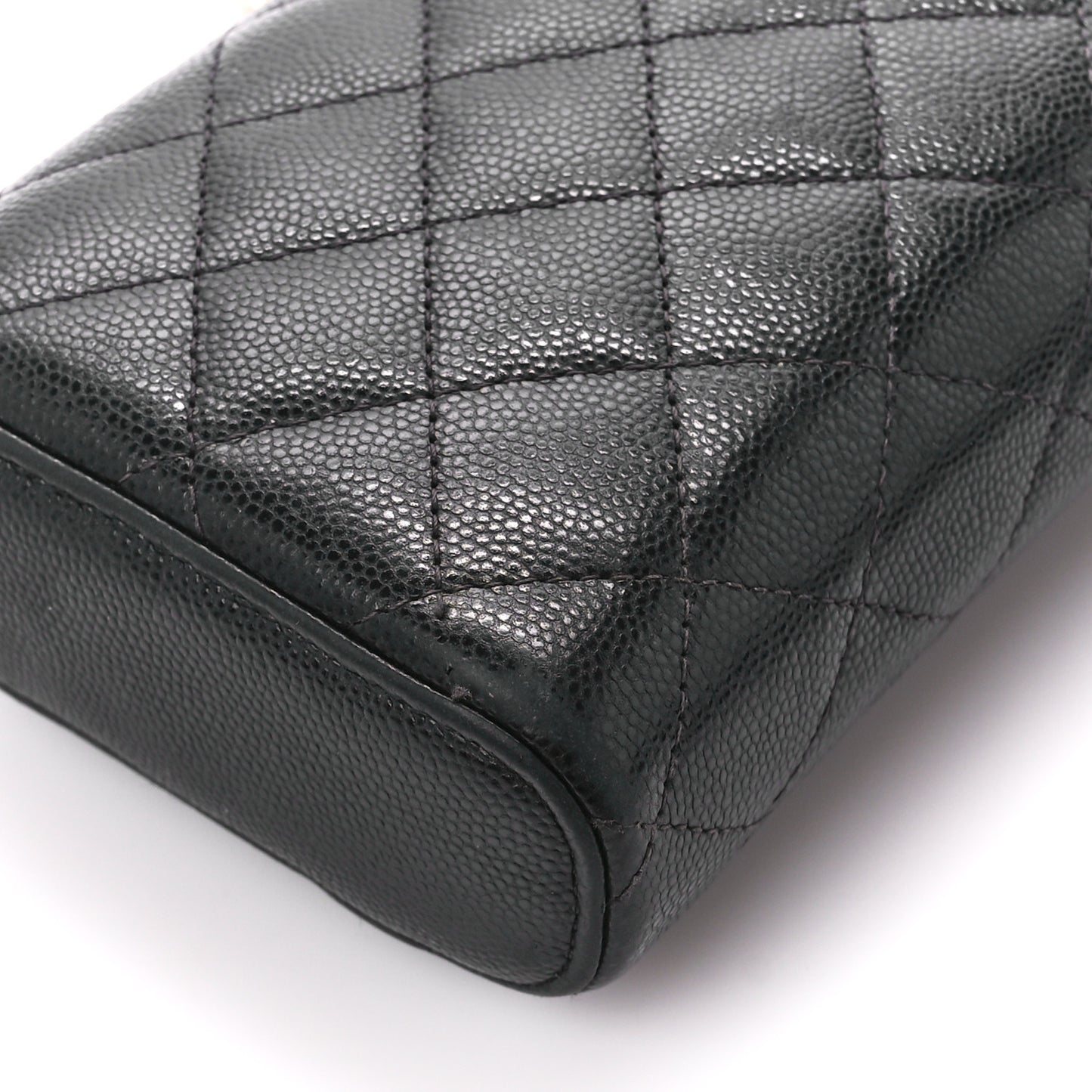 Caviar Quilted Phone Holder With Chain Black