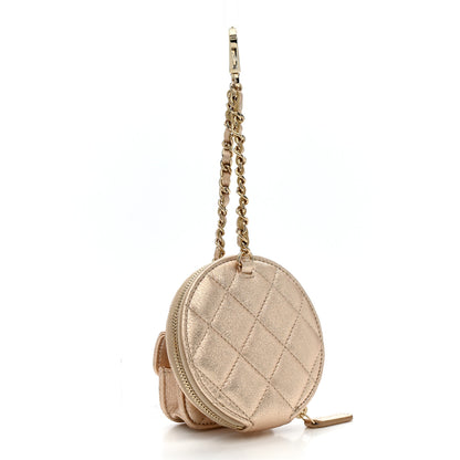 Chanel Metallic Lambskin Quilted Round Clip On Coin Purse Airpods Case Gold 3 of 10