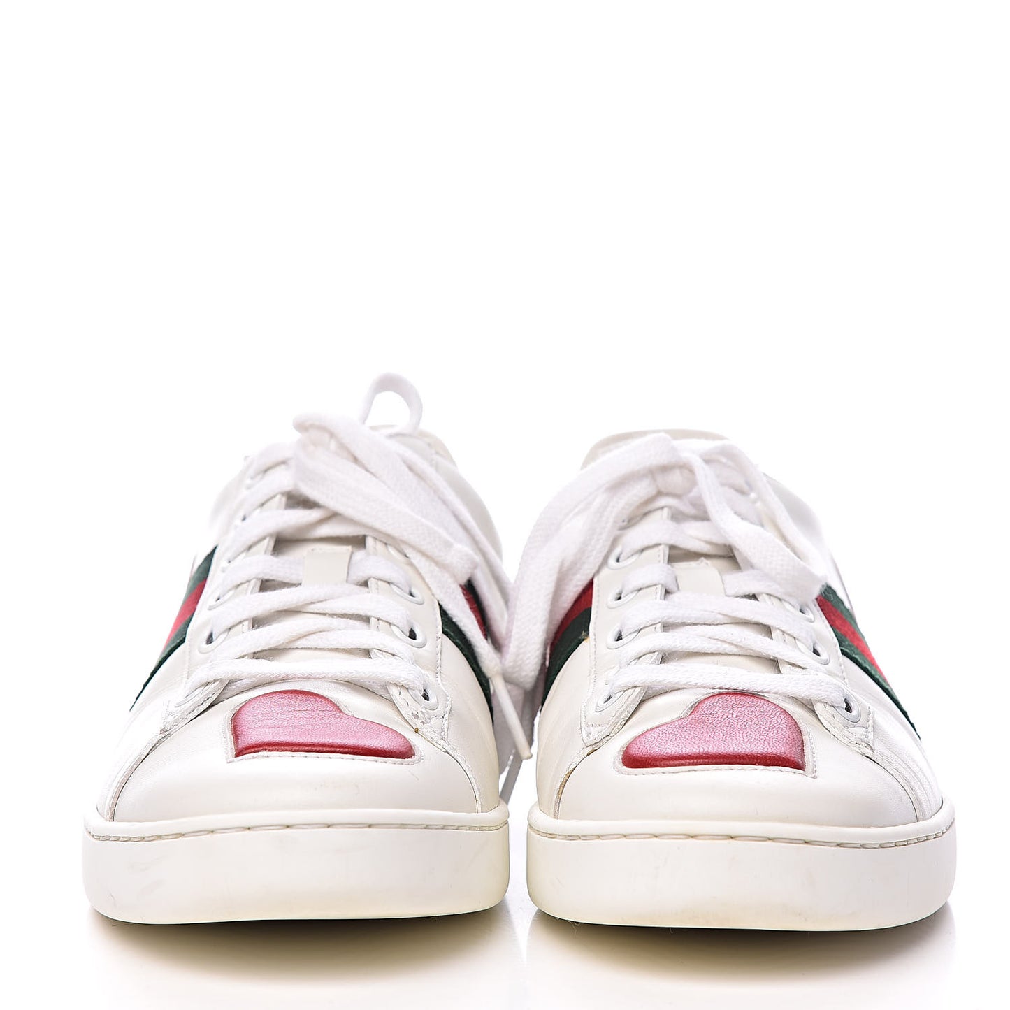 Calfskin Web Heart Embroidered Womens Ace Sneakers 37 White