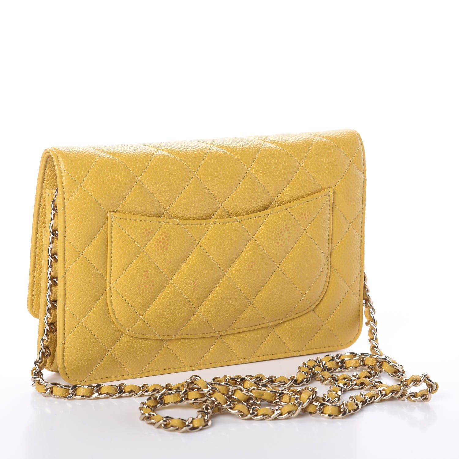Chanel Caviar Quilted Wallet on Chain WOC Yellow 3 of 10
