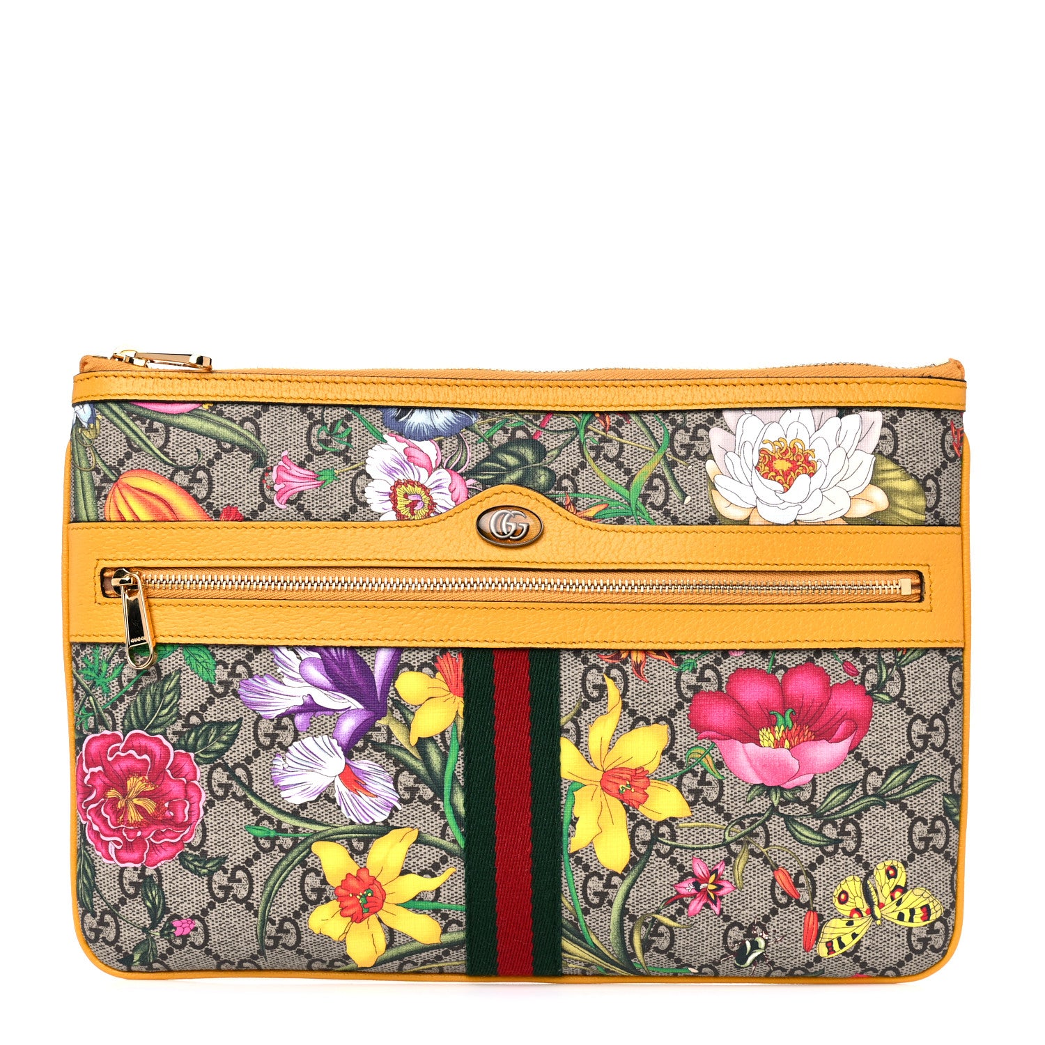 Gucci GG Supreme Monogram Flora Large Ophidia Pouch Clutch Beige Multicolor Crop 1 of 7