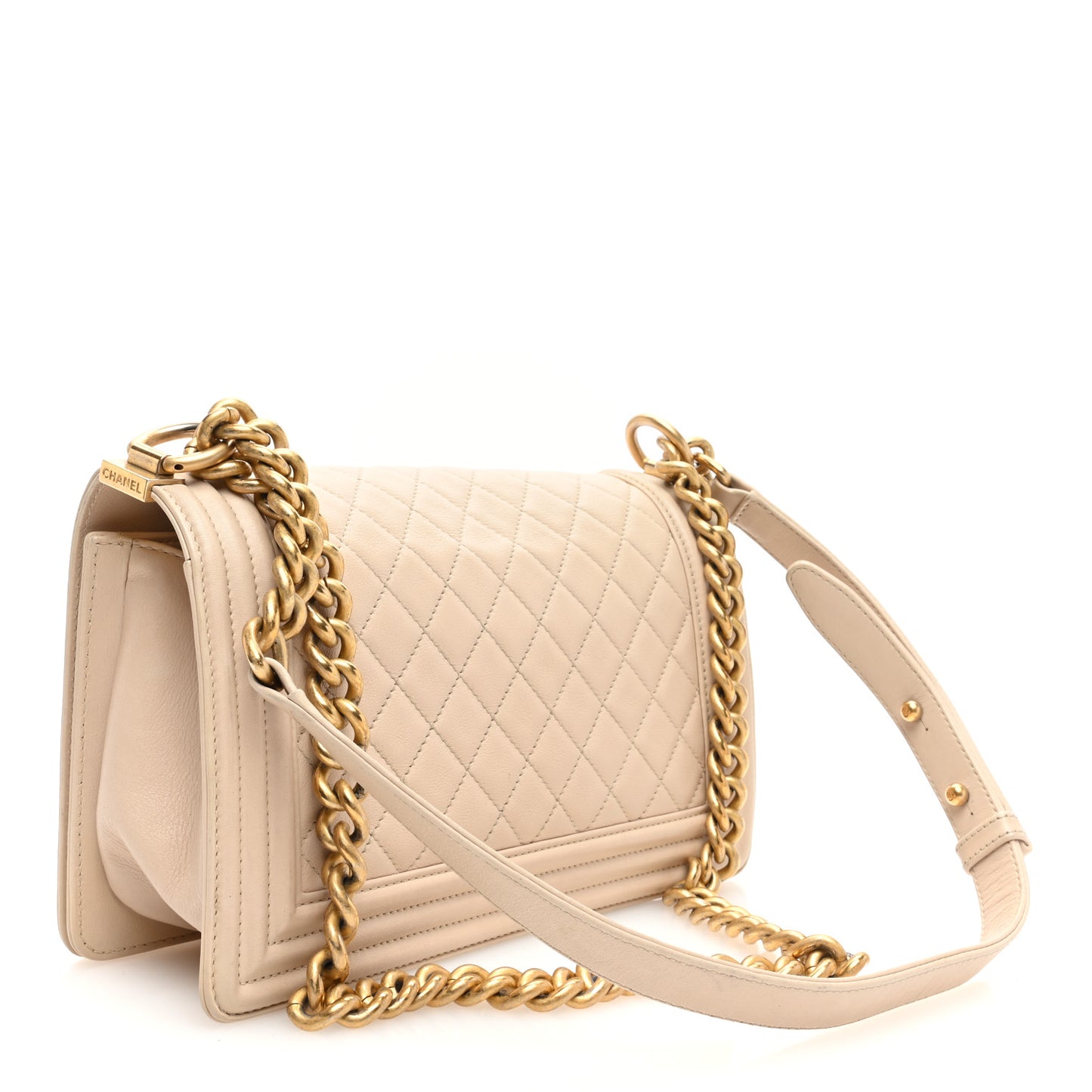 Calfskin Quilted Medium Boy Flap Beige