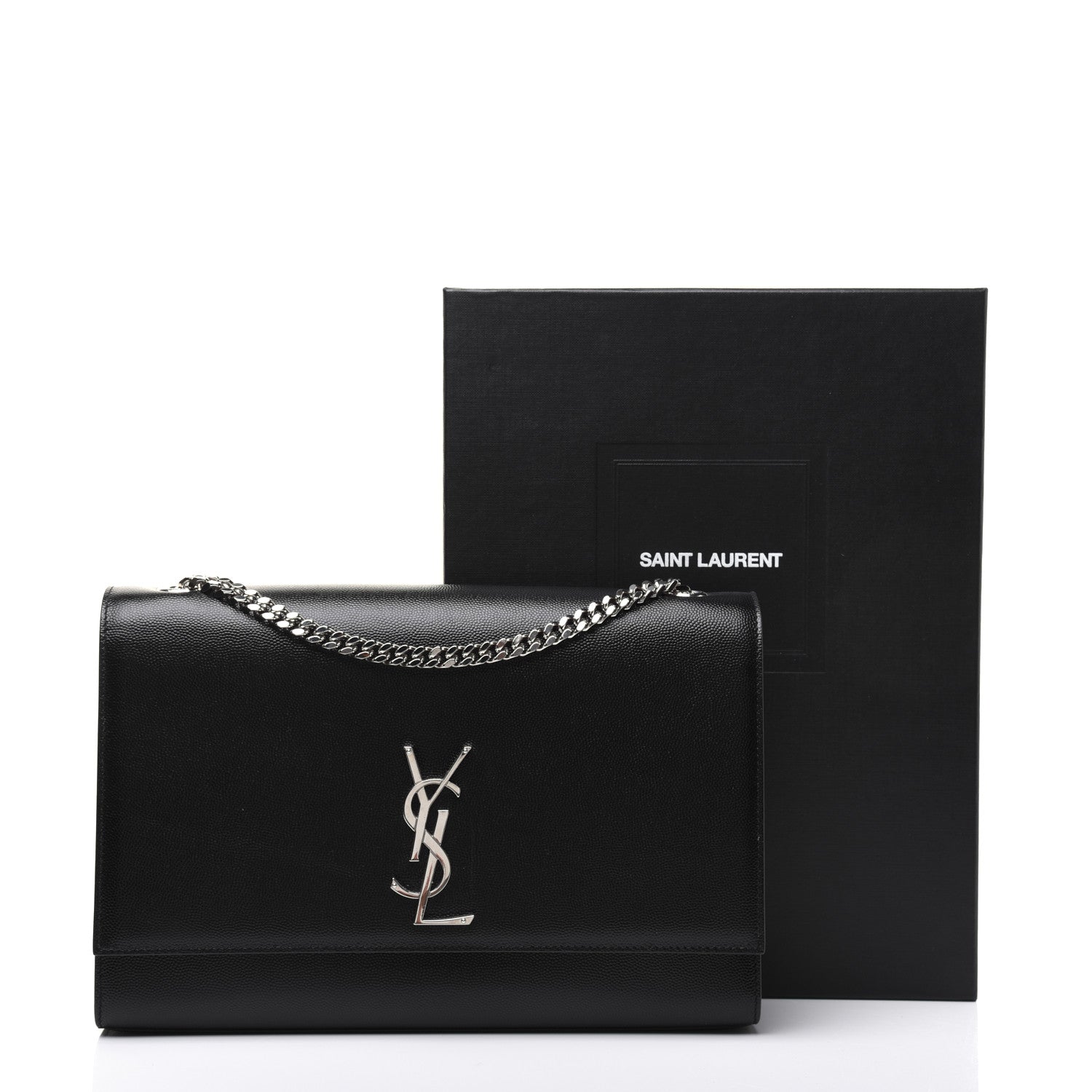 Saint Laurent Grain De Poudre Large Classic Monogram Kate Satchel Black 15 of 15