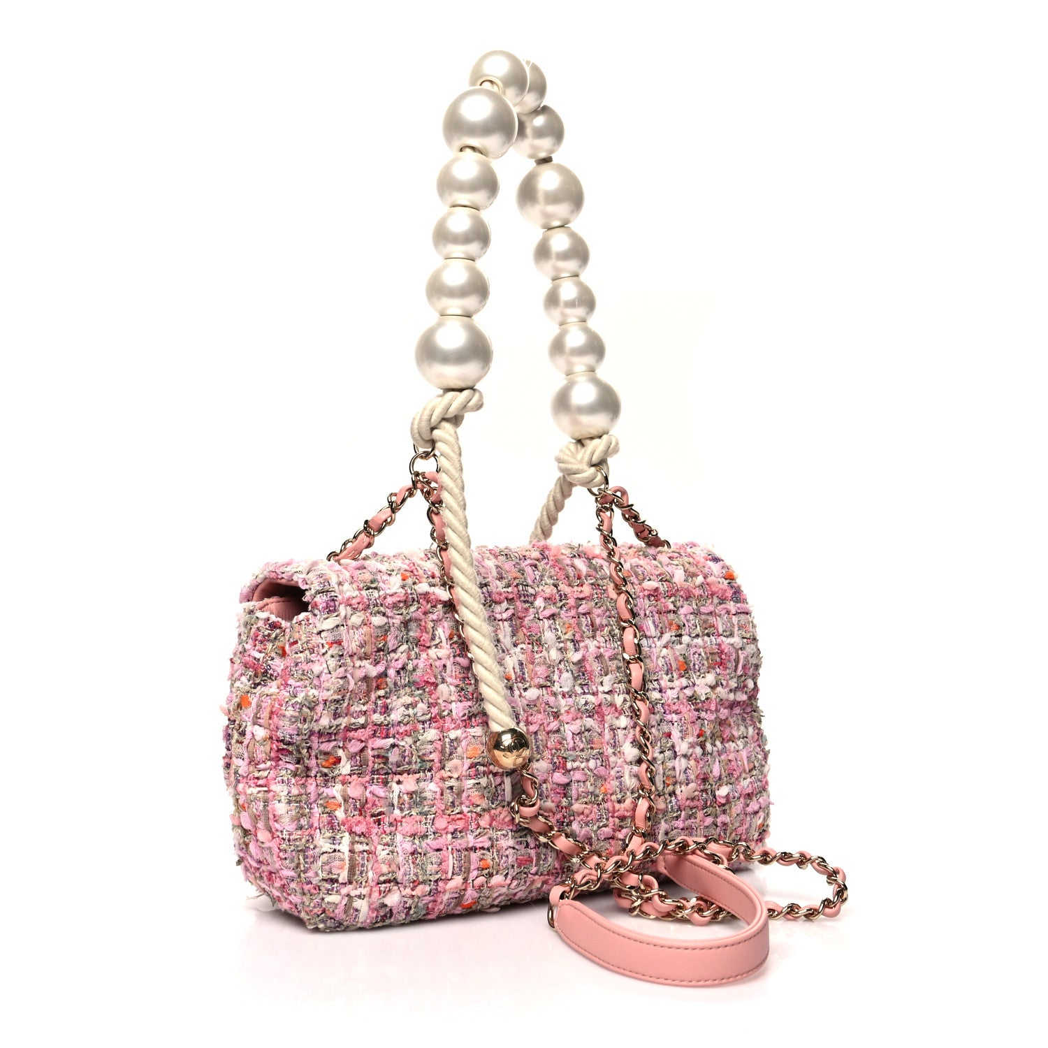 Chanel Tweed Medium Pearl Handle Flap Pink Beige Orange Ecru 3 of 10