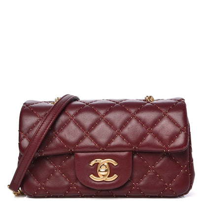 Chanel Lambskin Quilted Extra Mini Studded Flap Burgundy 1 of 7