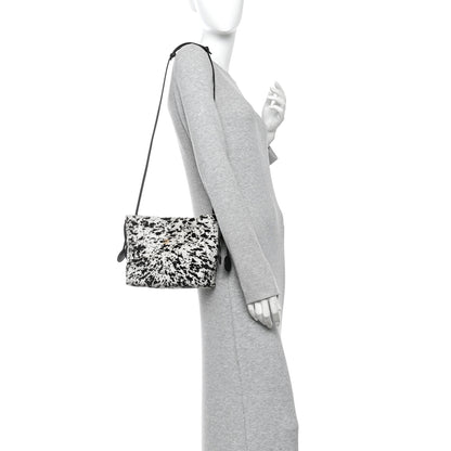 Chanel Pony Hair Printed Drawstring Clutch With Strap White Black 2 of 10