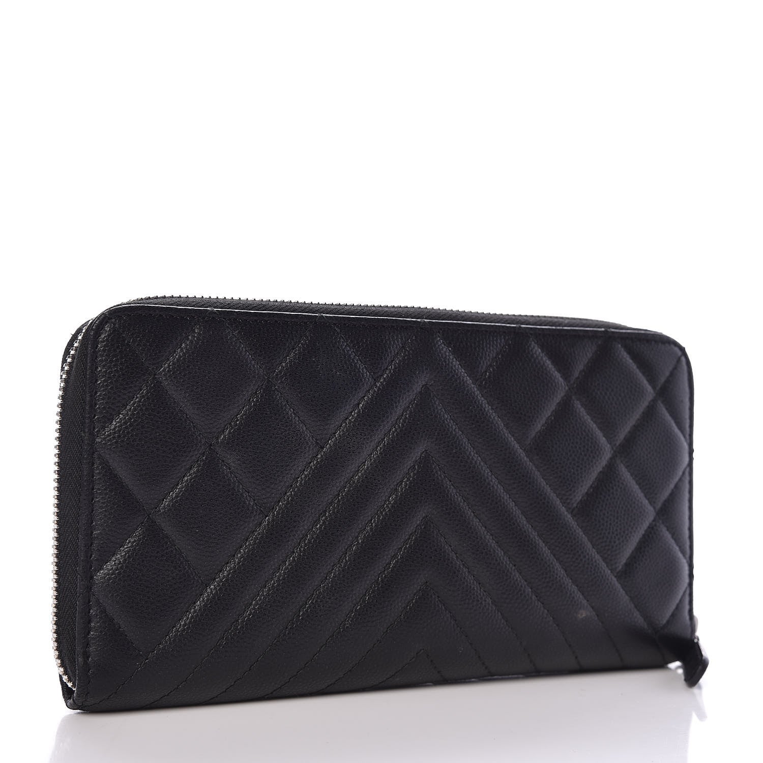 Chanel Caviar Quilted Diamond CC Duo Zip Around Wallet Black 3 of 8