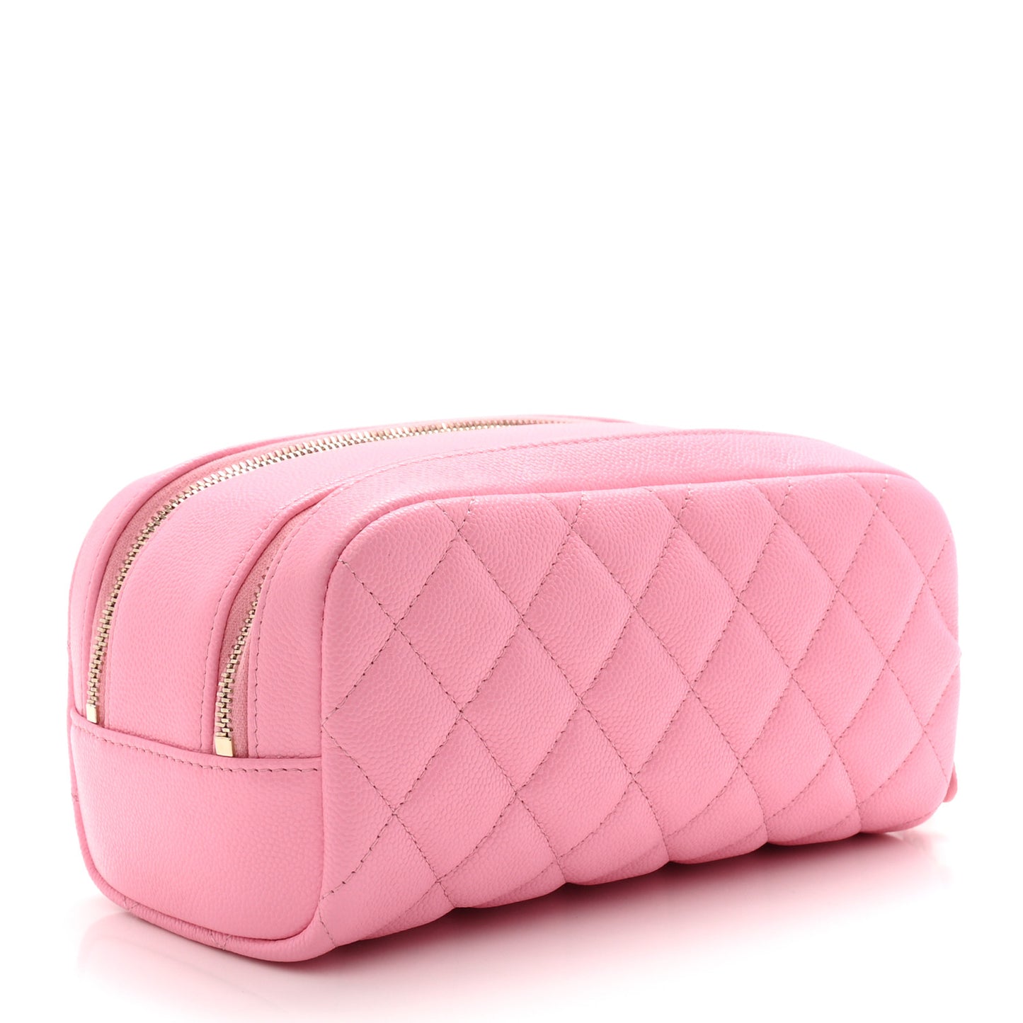 Caviar Quilted Toiletry Case With Chain Pink