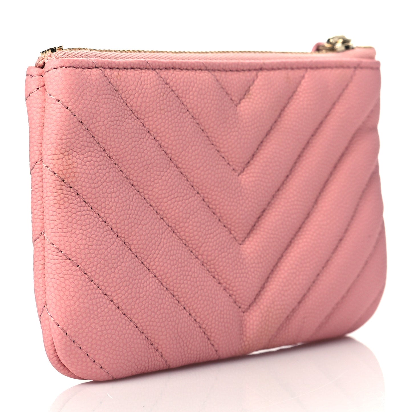 Flat Caviar Chevron Quilted Small Cosmetic Case Pink
