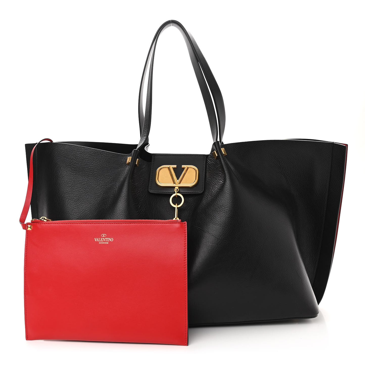 Grainy Calfskin Large VLogo Escape Shopper Black