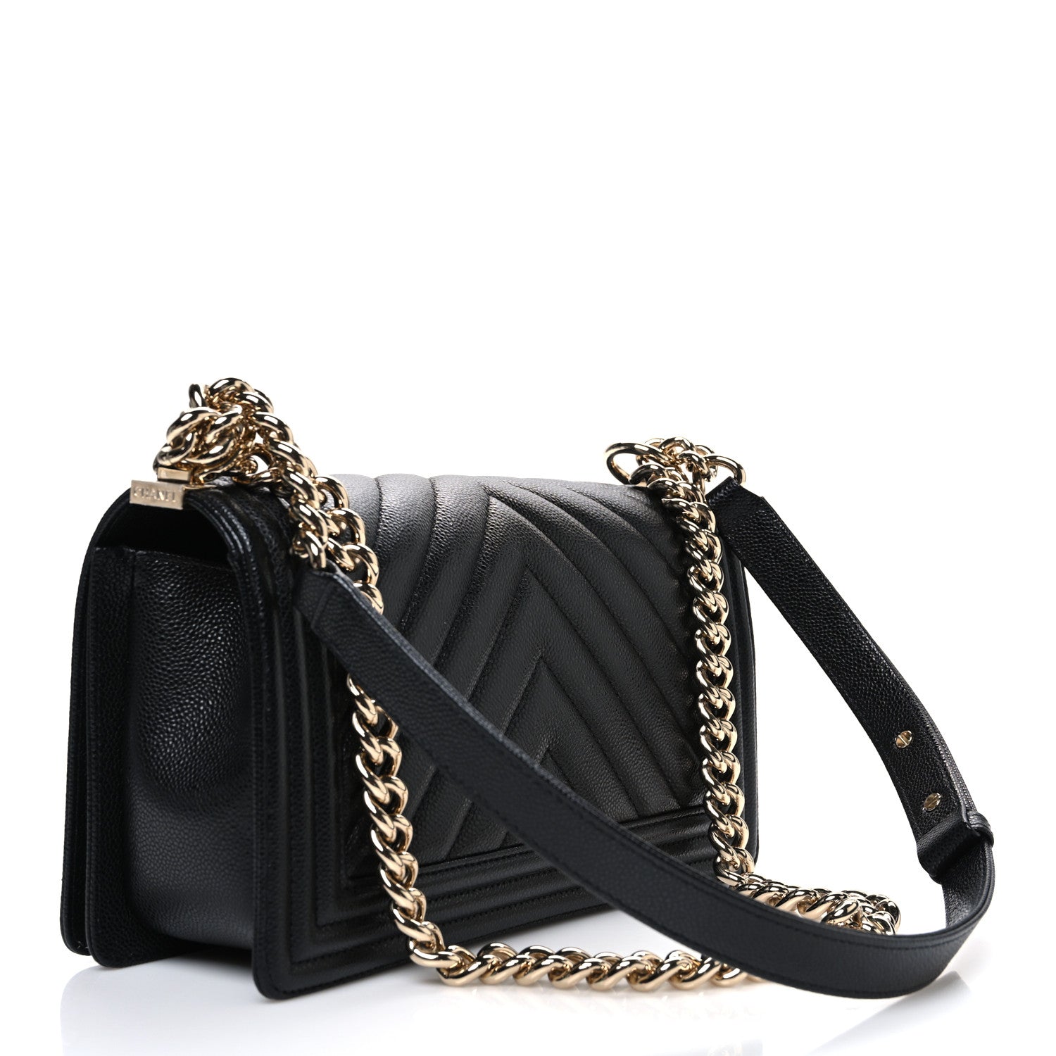 Chanel Caviar Chevron Quilted Medium Boy Flap Black 3 of 11