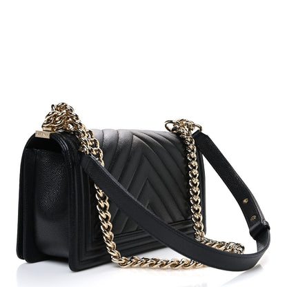 Chanel Caviar Chevron Quilted Medium Boy Flap Black 3 of 11