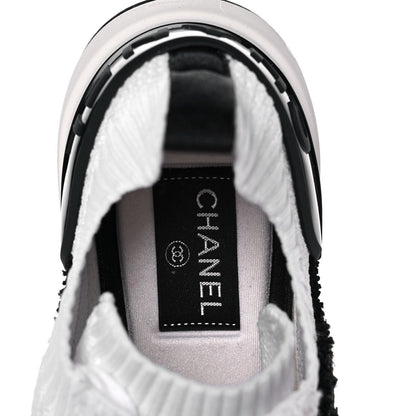 Chanel Knit Womens CC Sneakers CC Sneakers 37.5 White Black 7 of 9