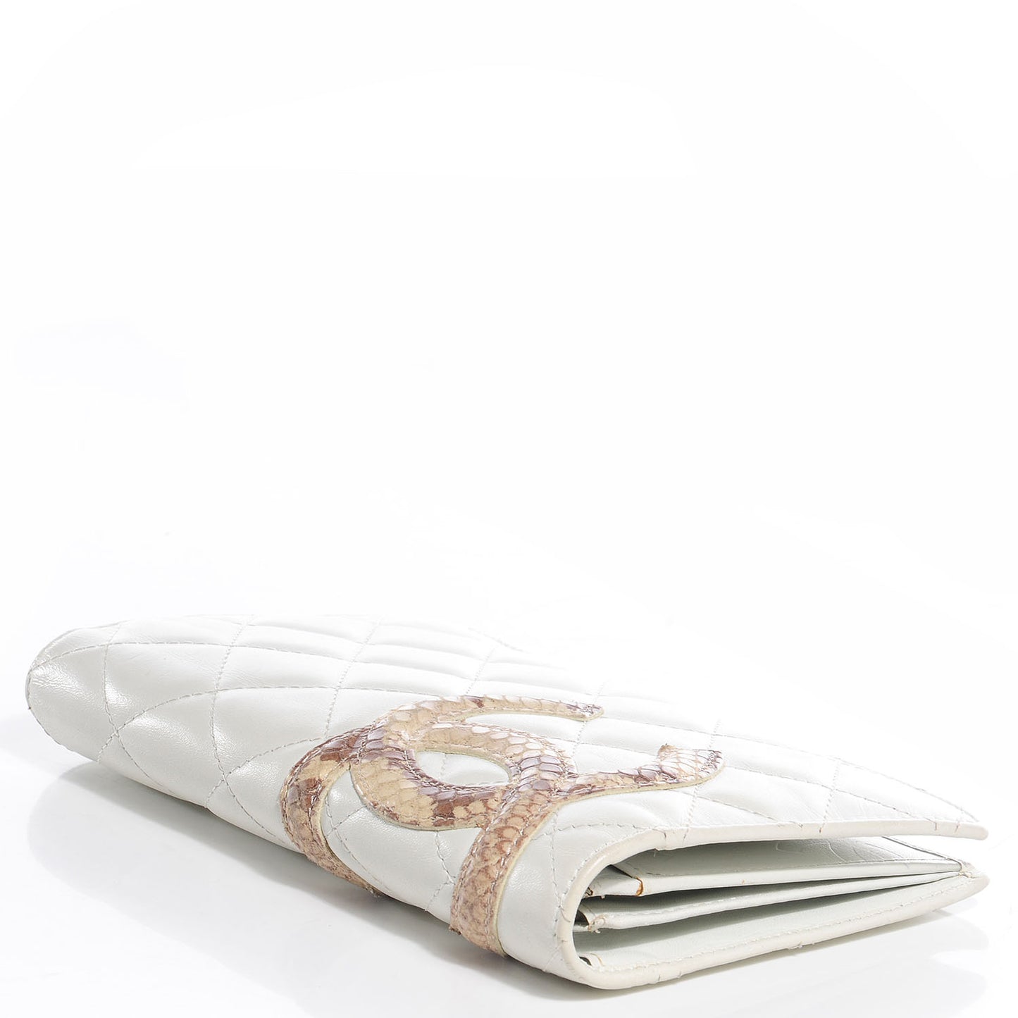 Calfskin Python Quilted Cambon Yen Wallet White