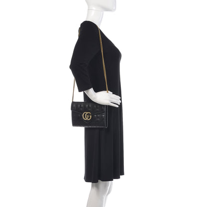 Gucci Calfskin Matelasse Mini Pearly GG Marmont Chain Wallet Black 2 of 14