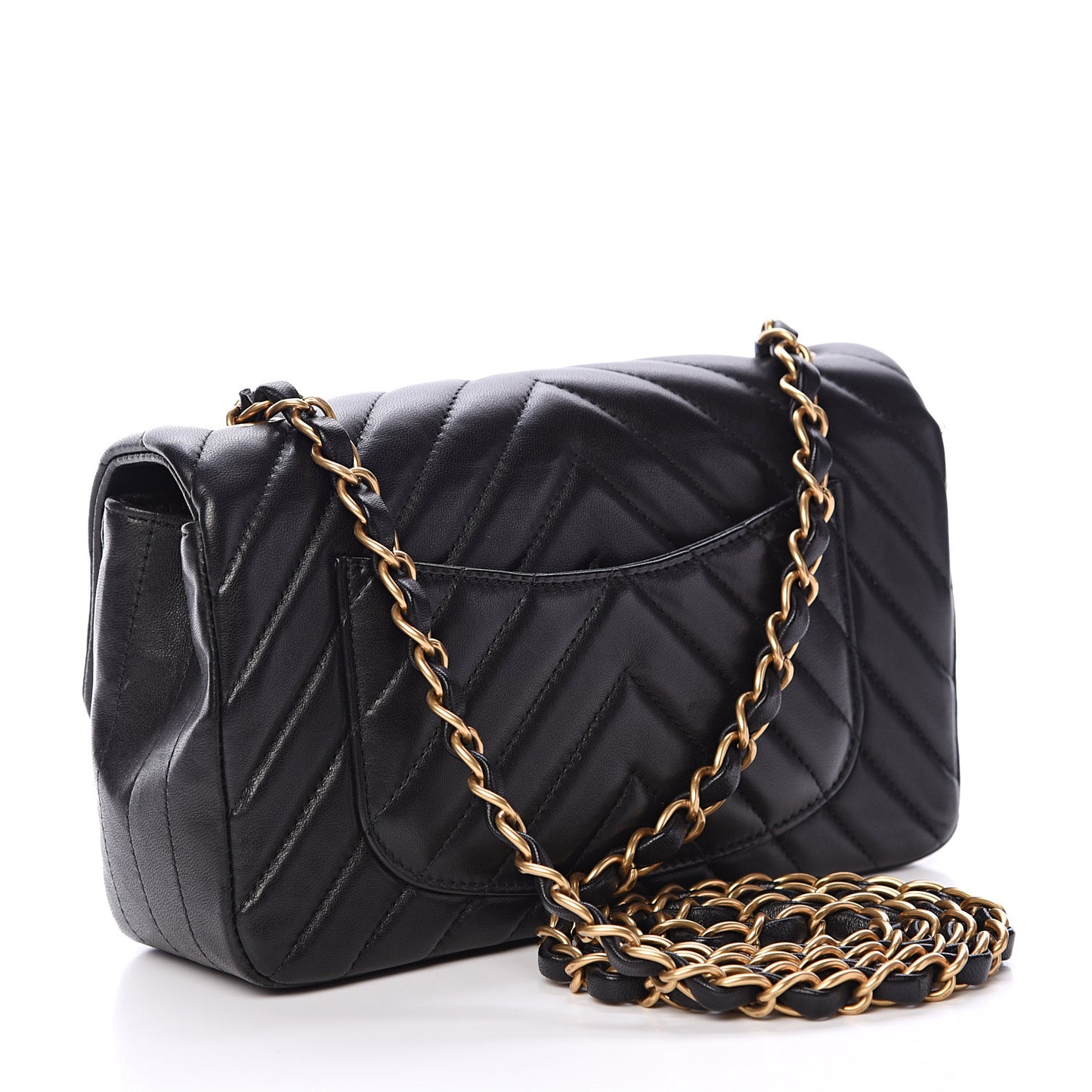 Lambskin Chevron Quilted Mini Rectangular Flap Black