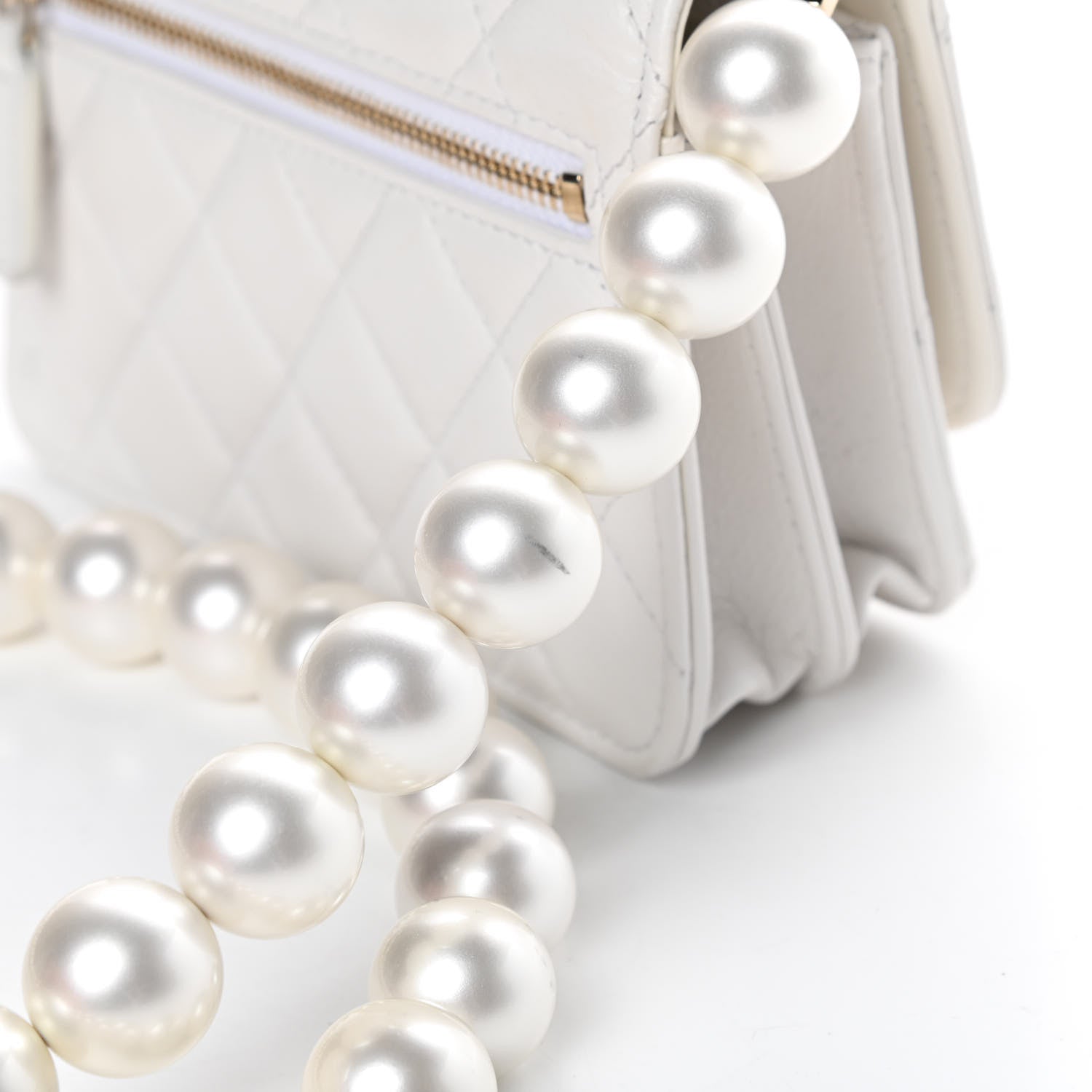 Chanel Calfskin Quilted Mini Maxi Pearls Wallet On Chain WOC White 12 of 14