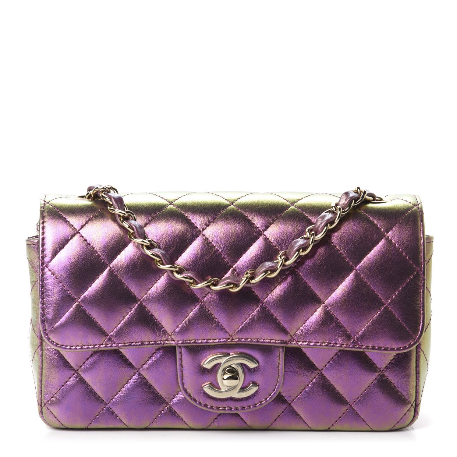 Chanel Iridescent Lambskin Quilted Mini Rectangular Flap Purple 1 of 11