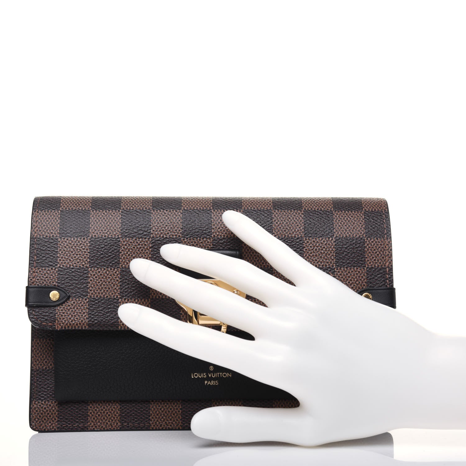 Louis Vuitton Damier Ebene Vavin Chain Wallet Black 2 of 12