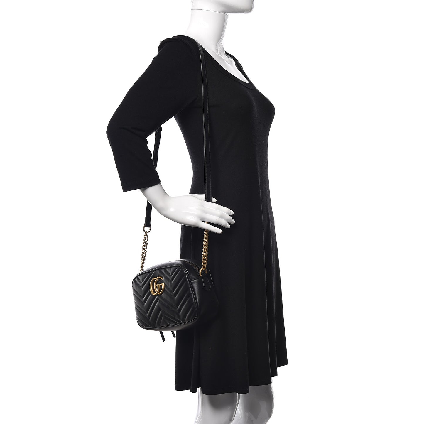 Calfskin Matelasse Small GG Marmont Chain Shoulder Bag Black