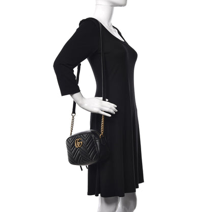 Gucci Calfskin Matelasse Small GG Marmont Chain Shoulder Bag Black 2 of 9