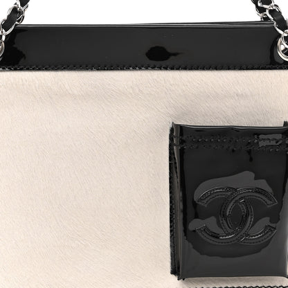 Chanel Patent Pony Hair Small Pocket Tote Black White 9 of 11