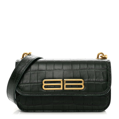Balenciaga Extra Supple Calfskin Crocodile Embossed Gossip Chain Bag XS Forest Green 1 of 10