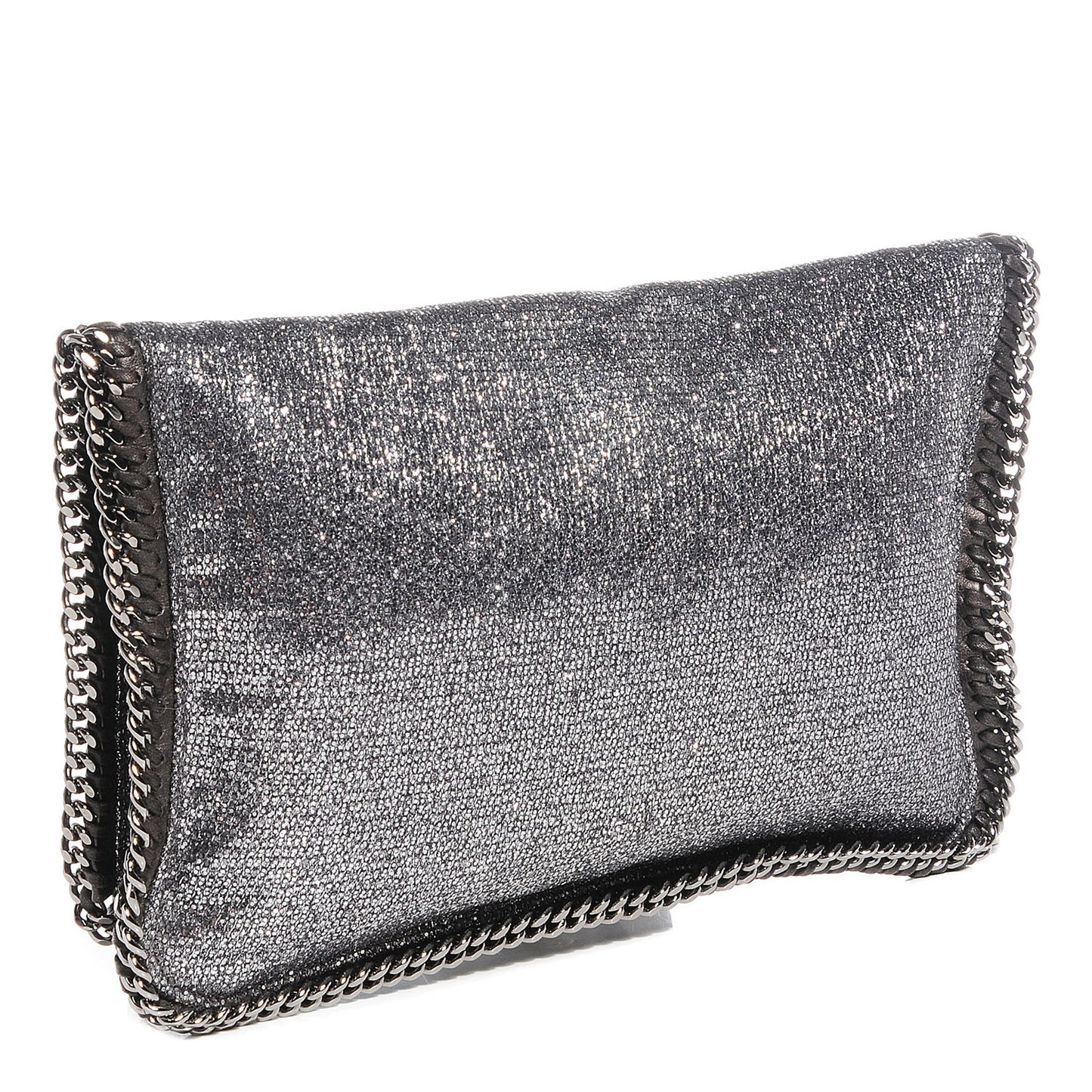 Metallic Glitter Fold Over Falabella Clutch Silver
