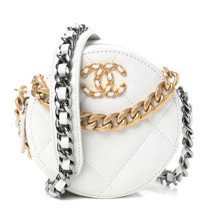 Chanel Goatskin Quilted Chanel 19 Round Clutch With Chain White 1 of 10