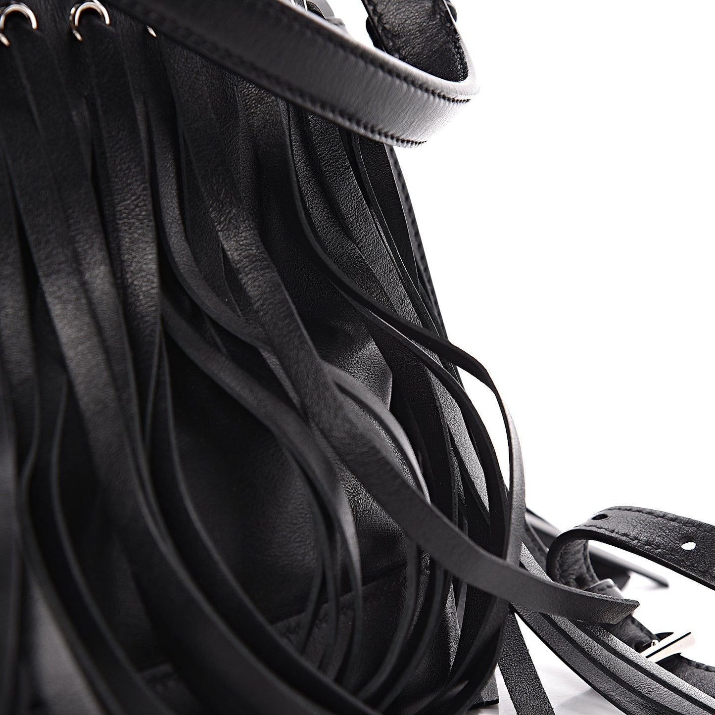 Soft Calfskin Fringe Bucket Bag Black