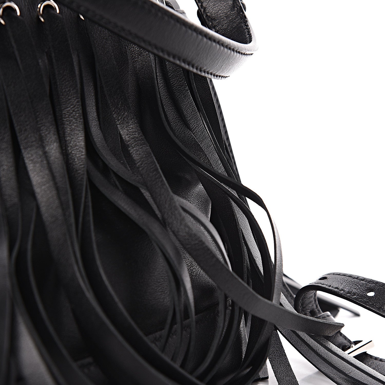 Prada Soft Calfskin Fringe Bucket Bag Black 13 of 15