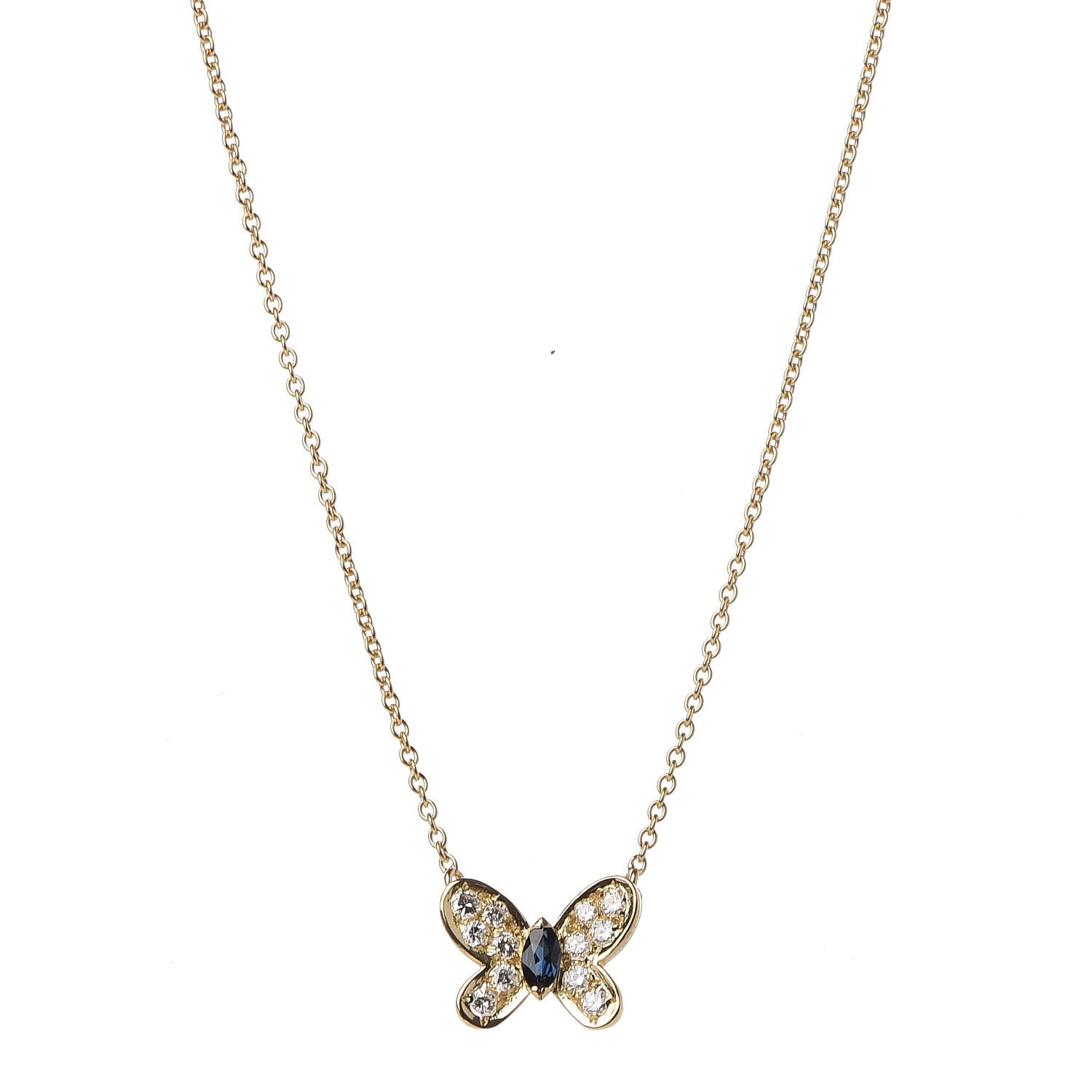 Van Cleef & Arpels 18K Yellow Gold Diamond Blue Sapphire Butterfly Pendant Necklace 4 of 7