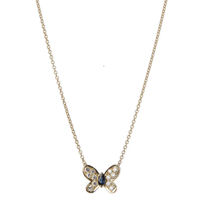 Van Cleef & Arpels 18K Yellow Gold Diamond Blue Sapphire Butterfly Pendant Necklace 4 of 7