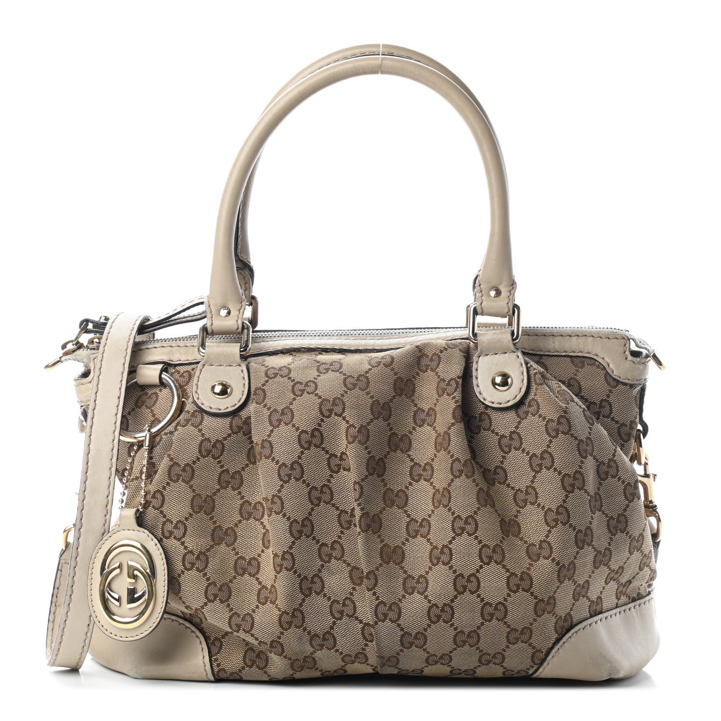 Monogram Margaux Calfskin Medium Sukey Top Handle Bag Beige Ebony Mystic White