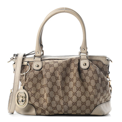 Gucci Monogram Margaux Calfskin Medium Sukey Top Handle Bag Beige Ebony Mystic White 1 of 14