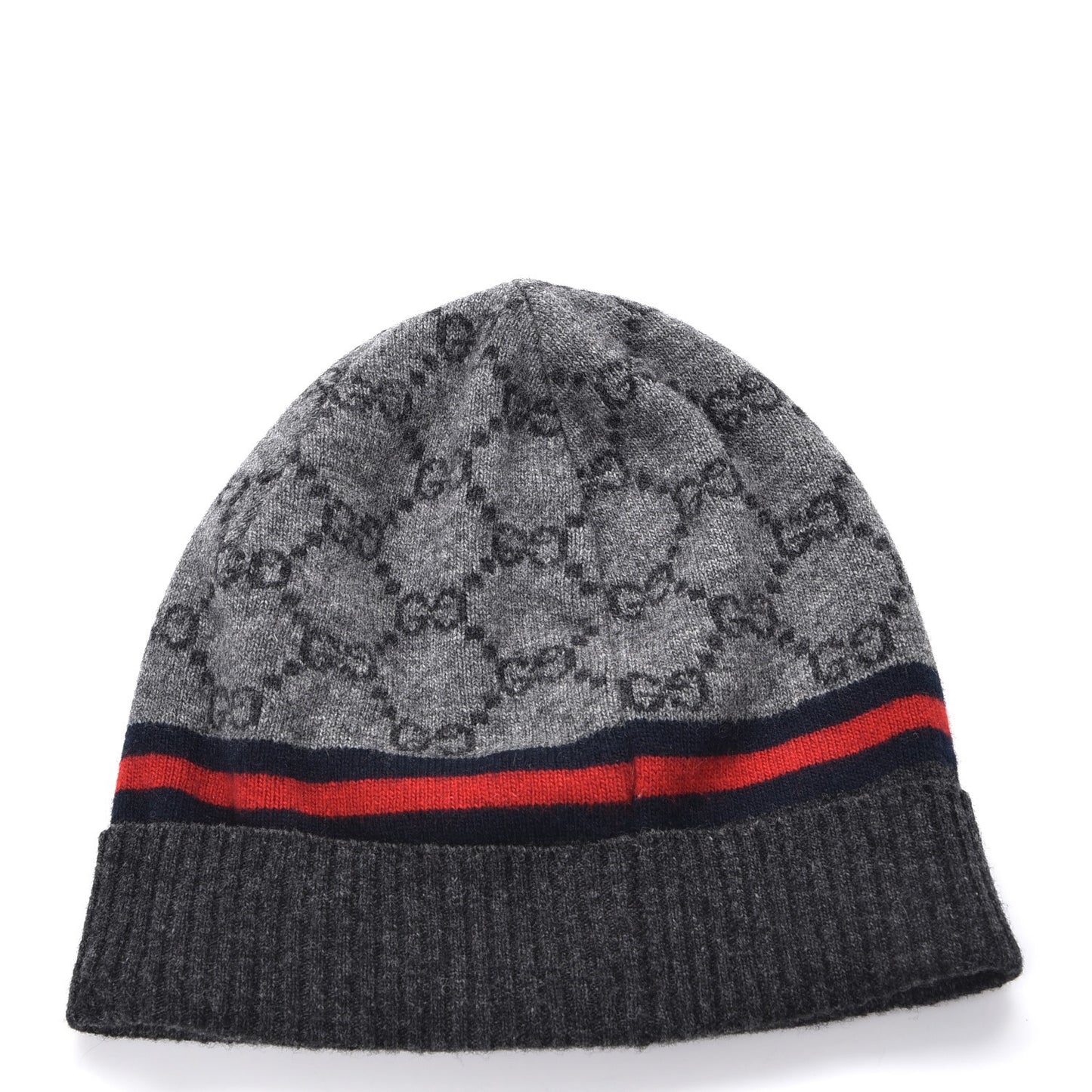 Wool Cashmere GG Monogram Web Arwin Beanie Hat Grey