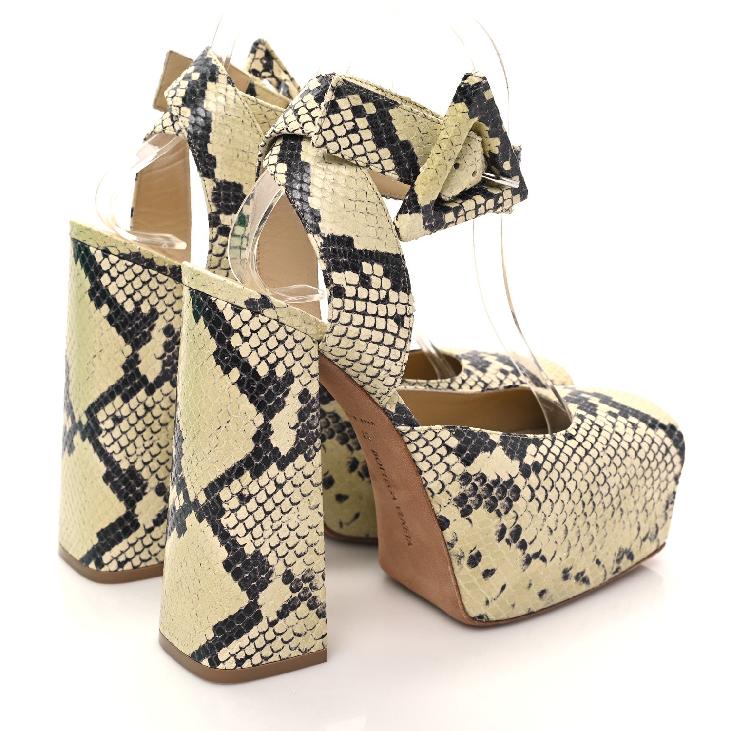 Bottega Veneta Faded Goatskin Python Printed Tower 40/140mm Platform Pumps 37 Kiwi Black 4 of 9