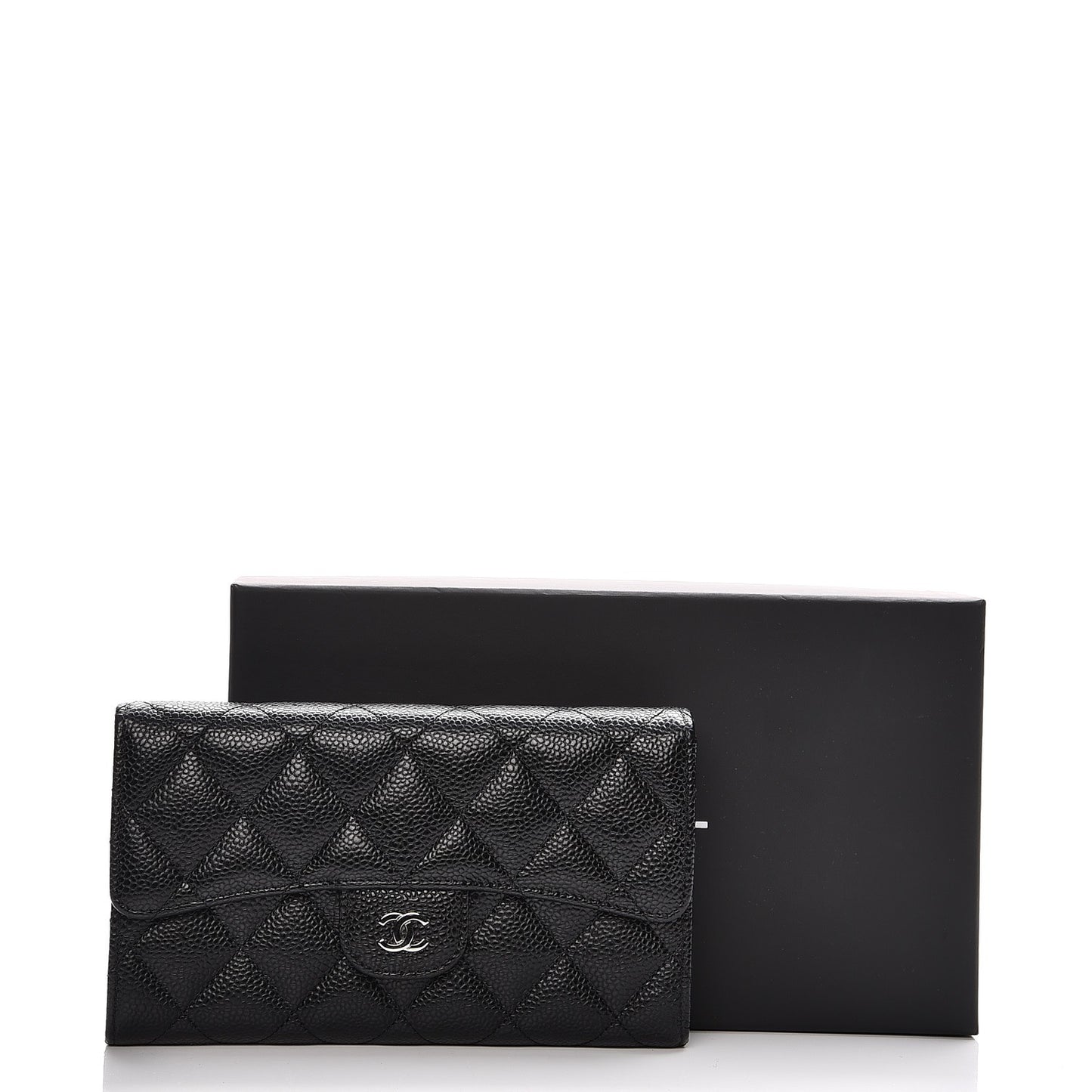 Caviar Quilted Large Flap Wallet Black