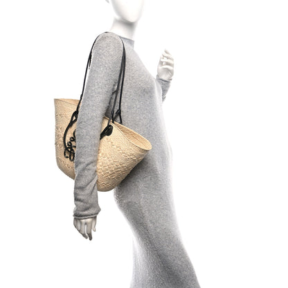 Loewe Calfskin Raffia Paulas Ibiza Medium Anagram Basket Tote Bag Natural Black 2 of 11