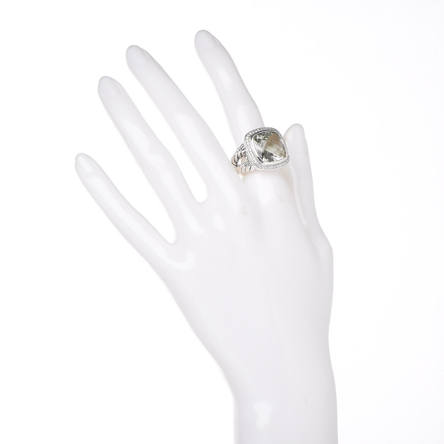 Sterling Silver Diamond Prasiolite 14mm Albion Ring 50 5.25