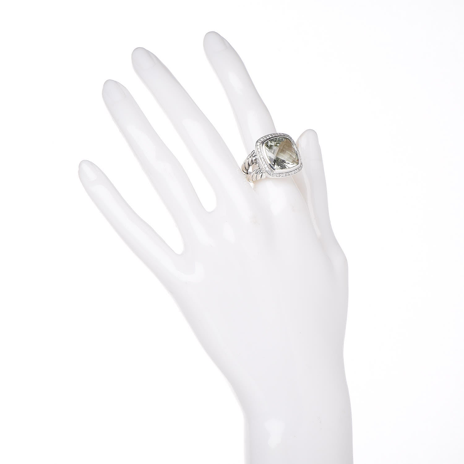 David Yurman Sterling Silver Diamond Prasiolite 14mm Albion Ring 50 5.25 2 of 7