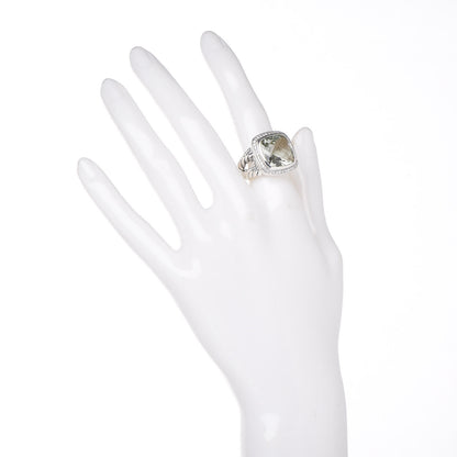 David Yurman Sterling Silver Diamond Prasiolite 14mm Albion Ring 50 5.25 2 of 7