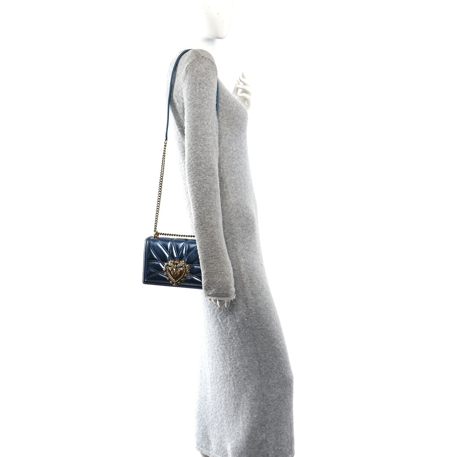 Dolce & Gabbana Metallic Nappa Quilted Medium Devotion Crossbody Bag Blue 2 of 9