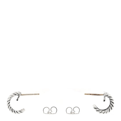 David Yurman Sterling Silver Diamond 12mm Cable Hoop Earrings 3 of 4