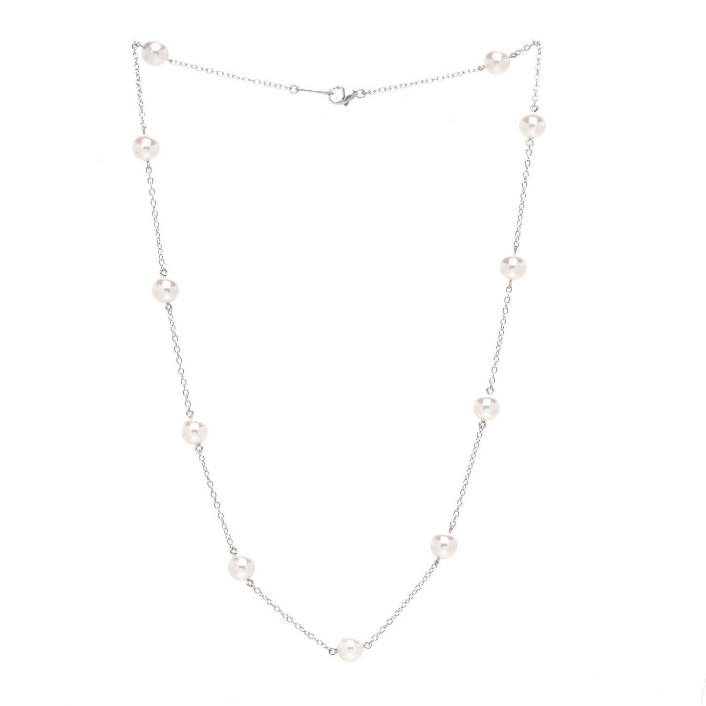 18K White Gold Akoya Pearl 6.5-7mm Station Necklace