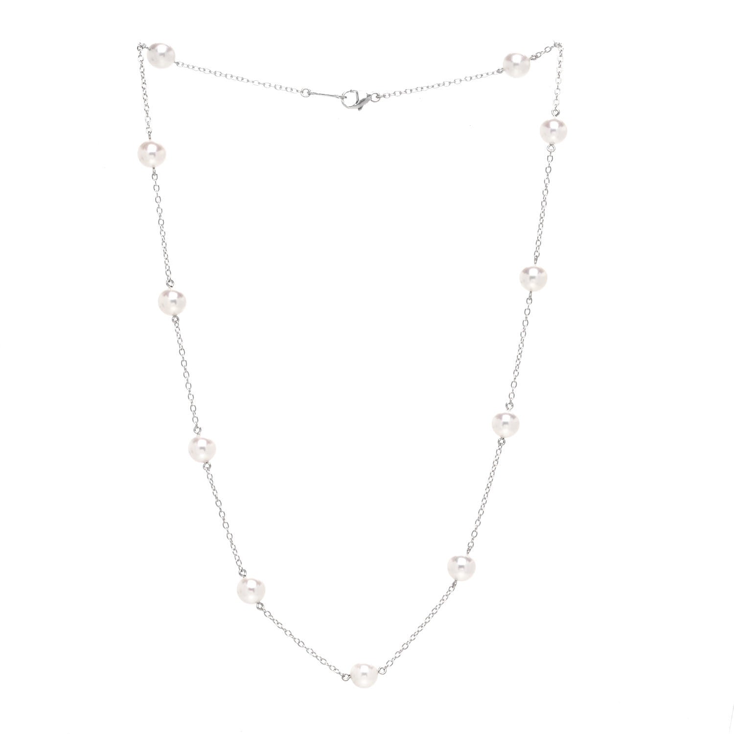 Mikimoto 18K White Gold Akoya Pearl 6.5-7mm Station Necklace 3 of 6