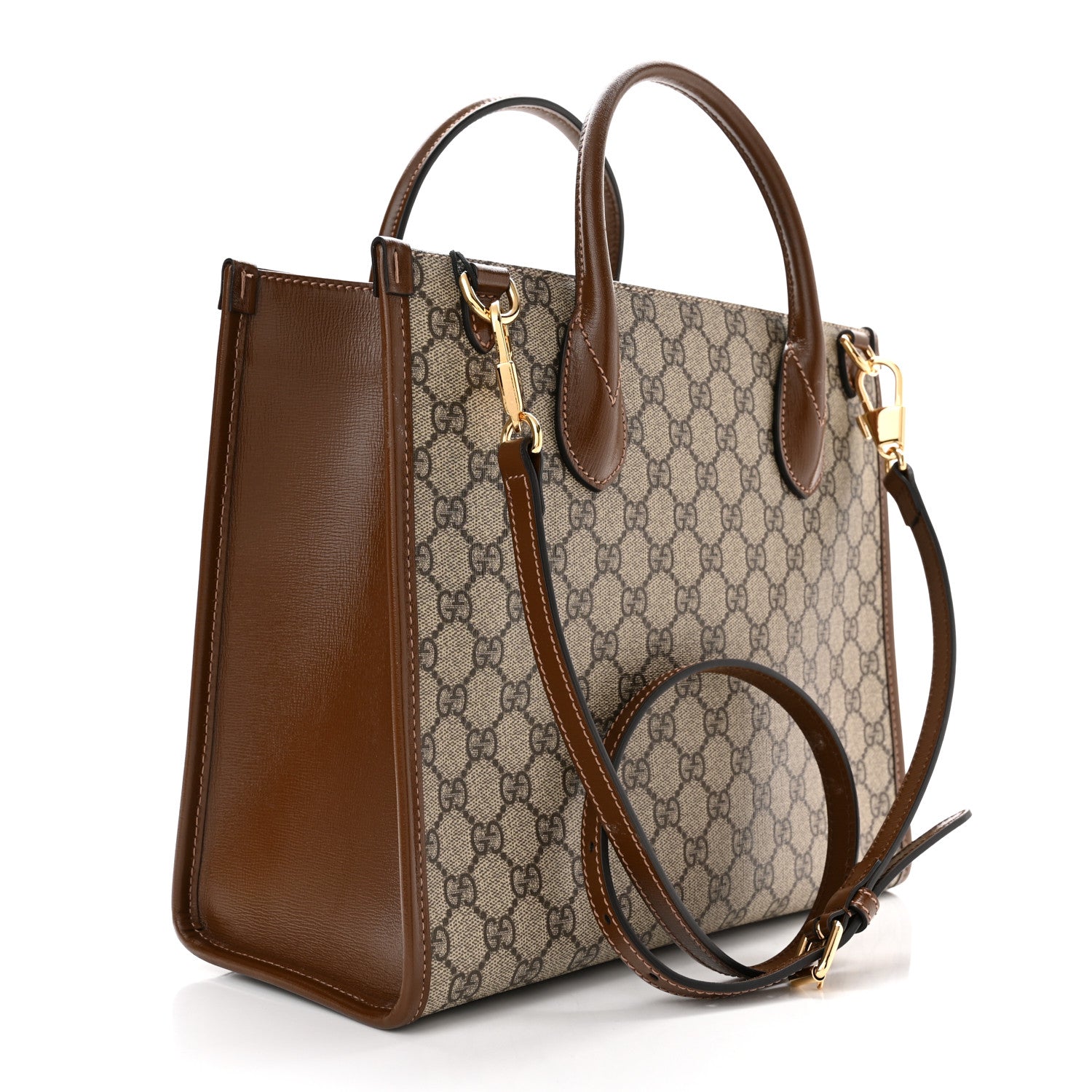 Gucci GG Supreme Monogram Azalea Calfskin Small Retro Interlocking G Tote Bag Beige Ebony Brown Sugar 3 of 11