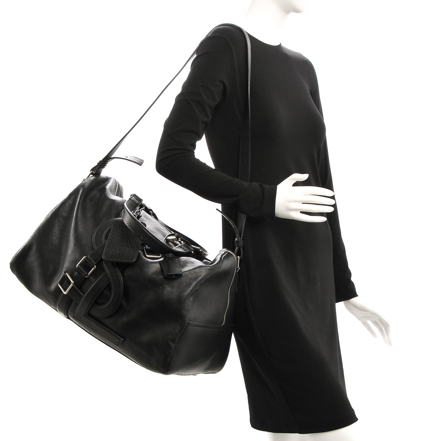 Calfskin Vavin Logo Strap Duffle Bag Black